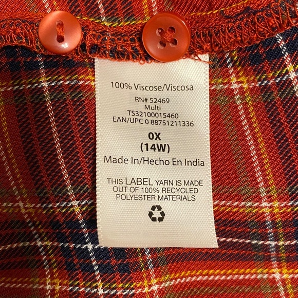 Terra & Sky Red Plaid Button-Down Shirt – Size 0X (14W) - Picture 5 of 8